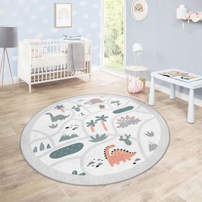 Jasnoszary dziecięcy dywan do zabawy odpowiedni do prania ø80 cm Dino Park – Mila Home