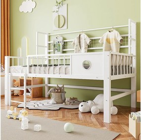 Łóżko dziecięce niskie piętrowe - 90 x 200 cm - z metalową ramą i schowkami - białe