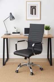 Fotel obrotowy Hugo ergonomiczne Krzesło biurowe z ekoskóry – eleganckie krzesło z wysokim oparciem i chromowaną podstaw