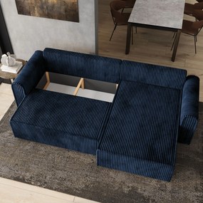 Masseno Narożnik VALTINO z funkcją spania i pojemnikiem na pościel Narozniki L, Rozkładana sofa - Niebieski, TILIA 77
