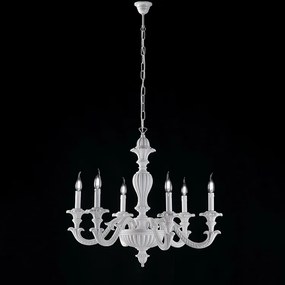 Leonardo Shabby Biały Drewniany Żyrandol 6 Świateł 130 Ø74 BL180-6-BCO