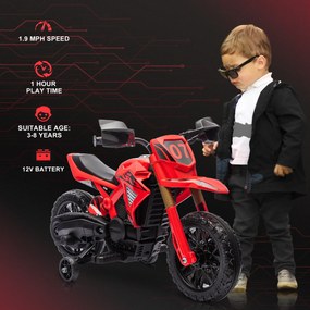 AIYAPLAY Motocykl Elektryczny dla Dzieci, Napęd 6V, Kółka Boczne, Klakson, Dźwięk Startu, 3-8 Lat, Czerwony