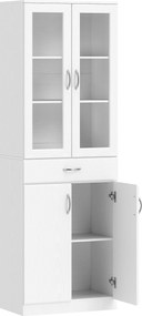 HOMCOM Szafka kuchenna wysoka kredens biały z szufladą regulowaną półką i szklanymi drzwiami 60x35x180 cm | Aosom PL