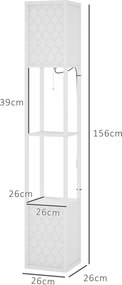 HOMCOM Lampa stojąca w nowoczesnym designie, 2 półki, łańcuszek włącznika, 26 cm x 26 cm x 156 cm, biały | Aosom PL
