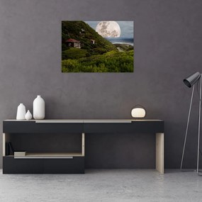 Obraz na szkle - krajobraz z księżycem (70x50 cm)