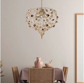 Piękny, lakierowany na kolor kości słoniowej, żelazny żyrandol z 5 lampami, 125 cm x 68 cm, BL196-5-AV