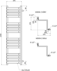 Mexen Loop grzejnik łazienkowy narożny 1250 x 375 mm, 666 W, czarny - W129-1250-350-00-70