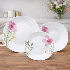 Home Elements 18-częściowy zestaw obiadowy Różowy mak