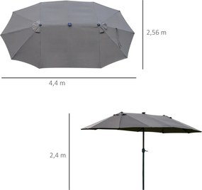 Outsunny Duży Podwójny Parasol z Oświetleniem LED Owalny Ciemnoszary ze Stalową Ramą 440x260cm | Aosom PL