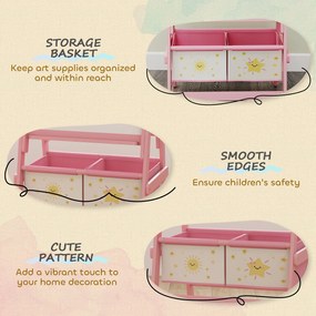 AIYAPLAY Sztaluga 3 w 1 dla dzieci z tablicą kredową, białą tablicą, rolką papieru i 2 koszami, różowa, dla dzieci w wieku 3-8 lat | Aosom PL