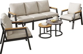 Zestaw mebli ogrodowych modułowych ze stali ocynkowanej - sofy 2-osobowe + 2 fotele z poduszkami - 2 stoliki kawowe szklane - szary