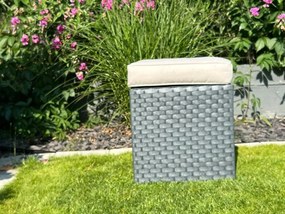 Pufa Ogrodowa Szary Technorattan Wygodna Poducha Podnóżek BOSCO Na Balkon