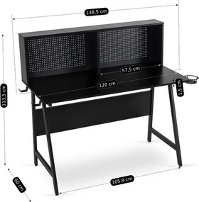 Biurko Gamingowe z Uchwytami Dla Gracza ROLL 138,5 cm Czarne Nowoczesne Loft