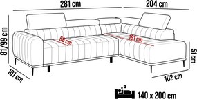 Narożnik GANDI 140 Prawostronny system włoski Salvador 15 Ciemny szary WERSAL