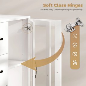 HOMCOM Nowoczesny sideboard z drzwiami z cichym domykaniem, kredens z 3 szufladami i 2 drzwiami ze szkła, regulowane półki, MDF, biały