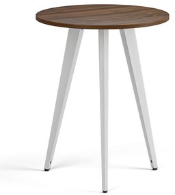 Stolik kawowy PRIMO VIBE, średnica 60 cm, biała podstawa, orzech