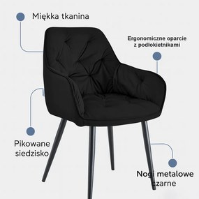Krzesło EMMA pikowane tkanina welur noga metalowa : Kolor tkaniny - VELVET - MG19