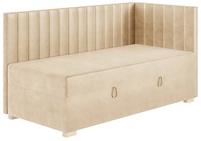 Beżowe narożne łóżko dziecięce ze schowkiem i materacem 90x200 cm Snugi – Ghado