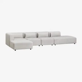 Modułowa Sofa Narożna 4-częściowa Z Prawym Szezlongiem I Pufem Fogler Tkaniny Jasnoszary - Sklum