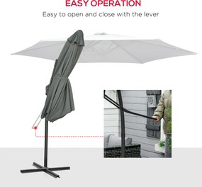 Outsunny Wiszący parasol Ø293 cm z bocznym uchwytem, krzyżową podstawą, wiatroodporny, wodoodporny, ciemnoszary | Aosom PL
