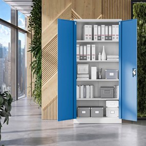 Szafa na dokumenty biurowa metalowa szaro-niebieska: JAN H, 900 x 1950 x 400 mm