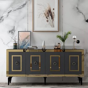 Komoda – 150 cm x 40 cm x 79 cm – Antracyt i złoto – Płyta wiórowa pokryta melaminą