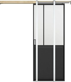 Drzwi przesuwne industrialne chowane w ścianie - Czarny i matowe szkło hartowane - wys. 205 x szer. 63 cm - ARTISTO II