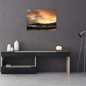 Obraz - plaża z pochmurnym niebem (70x50 cm)