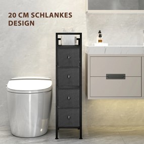 HOMCOM Komoda z 4 tkaninowymi szufladami Szafka do przechowywania ze stalową ramą, 20 cm x 43 cm x 81,5 cm, Czarny | Aosom PL