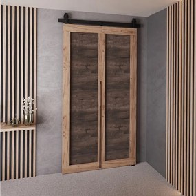 Drzwi Przesuwne QUDIO M1 Dąb Craft Złoty + Jesion Ciemny 90