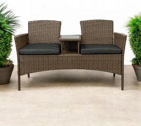 Meble ogrodowe Ratina NM-03, dwuosobowa sofa ze stolikiem, kolor jasny brąz, poduszki szare