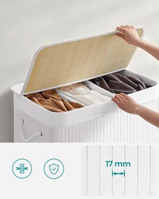 Biały trójkomorowy bambusowy kosz na bieliznę LECEBY