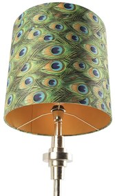 Lampa stołowa w stylu art deco ze złotym abażurem z aksamitu z wzorem pawia 40 cm - Diverso ArtDeco Oswietlenie wewnetrzne
