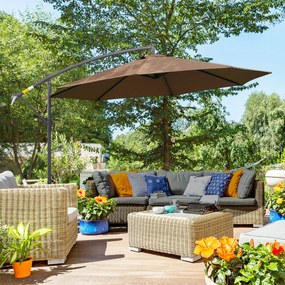 Outsunny Parasol Ogrodowy z Korbką Wodoodporny 3 m x 2,5 m, Stal i Poliester, Kolor Kawa