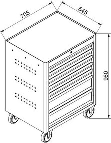 Wózek warsztatowy mobilny na narzędzia GD, 6 szuflad, 705 x 545 x 960 mm, grafitowy /czerwony