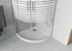 Mexen Rio kabina prysznicowa półokrągła 90 x 90 cm, białe pasy, chrom + brodzik Flat, biały - 863-090-090-01-20-4110