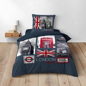 Ciemnoniebieska bawełniana pościel jednoosobowa 140x200 cm City London – douceur d'intérieur