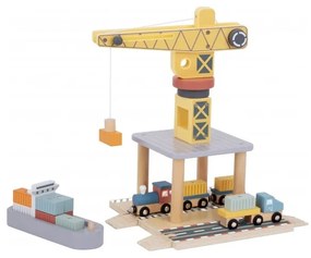 Tooky toy dźwig portowy drewniany zestaw