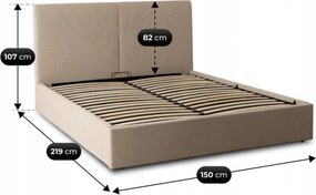 Łóżko Tapicerowane 140x200 cm MARSYLIA ze Stelażem i Pojemnikiem Dwuosobowe Sztruksowe Beżowe