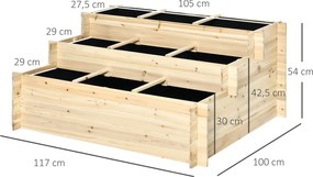 Outsunny Wysoki Grząd, 3 poziomy, Wyłożenie z Filcu, Malowane Drewno Naturalne, 117 x 100 x 54 cm