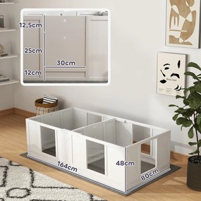 PawHut Skrzynia dla Szczeniąt, z Wodoodpornym i Możliwym do Prania Legowiskiem, Przezroczystymi Panelami, Projektem Dwuizbowym, dla Małych Psów