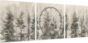 Obraz - Pine forest I., aquarel (z zegarem) (90x30 cm)