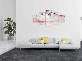 Obraz różowych kwiatów z różowym marmurem (125x70 cm)