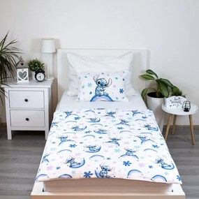 Biała/niebieska bawełniana pościel dziecięca do łóżeczka 135x100 cm Lilo and Stitch "Rainbow" – Jerry Fabrics