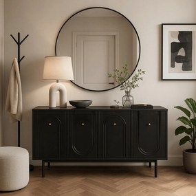 Czterodrzwiowa komoda glamour Marlen 155 cm, kolor czarny