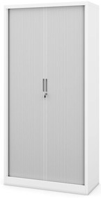 Metalowa szafa biurowa na akta z roletą DAMIAN, 900 x 1850 x 450 mm, biało-szara