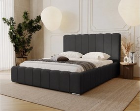 Emporius Lisbon łóżko dwuosobowe 200x200 z pojemnikiem - łóżko tapicerowane 200x200 cm - nowoczesny styl, aksamit, czarny (Komodo 23)