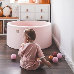 Okrągły suchy basen z piłeczkami 7cm dla dziecka, 90x30cm/200 piłek, bawełniany, ciemnoszary, piłki: żółte, czerwone, czarne - meowbaby®