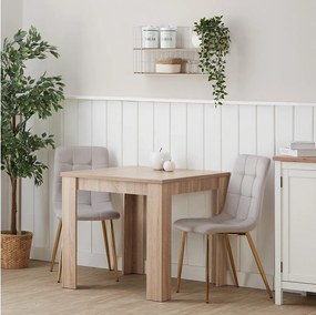 Stół jadalniany 80x80x75 cm naturalny dąb sonoma, stół do jadalni z 2 krzesłami kremowymi welurowymi