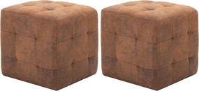 Zestaw 2 Brązowych Pufów 30x30x30 cm z Eko-zamszu Komfortowe i Wytrzymałe Bez Schowka